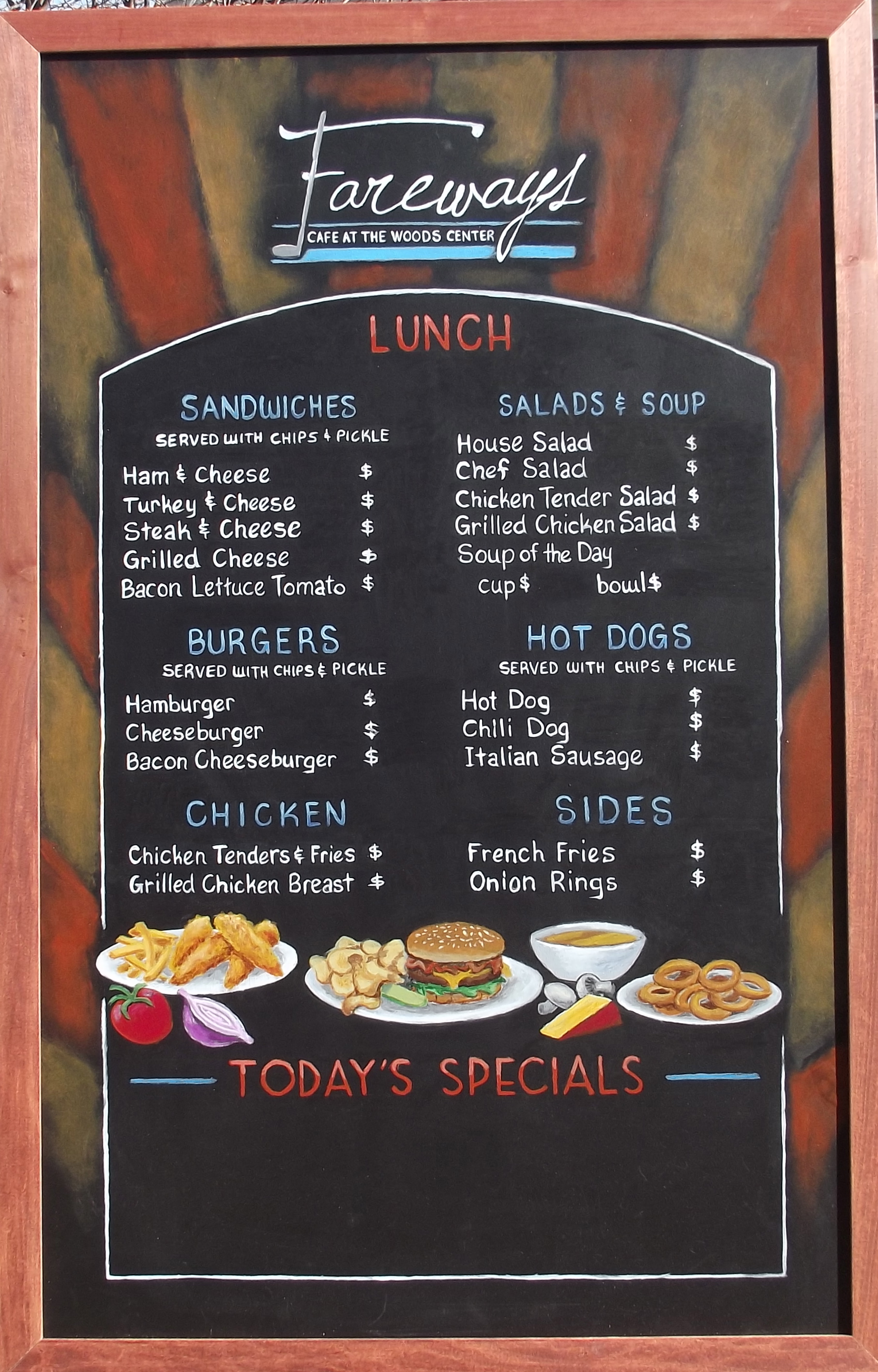 fareways lunch chalkboard menu